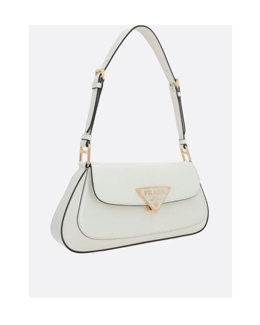 Prada White Cleo Logo Plaque Shoulder Bag