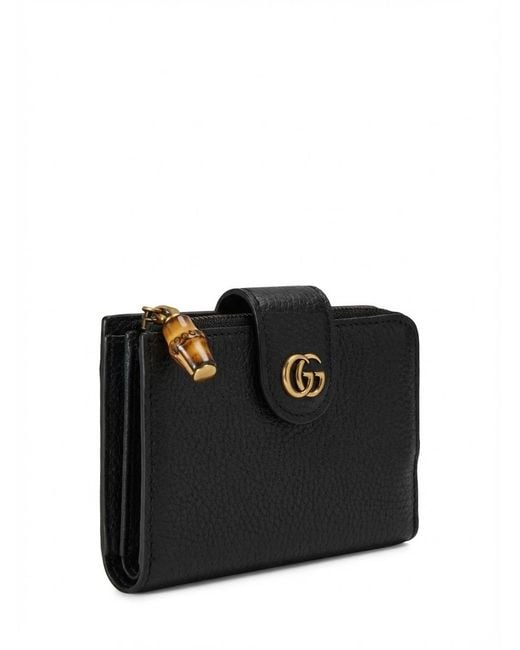 Gucci Black Medium Double G Wallet With Bamboo, Leather