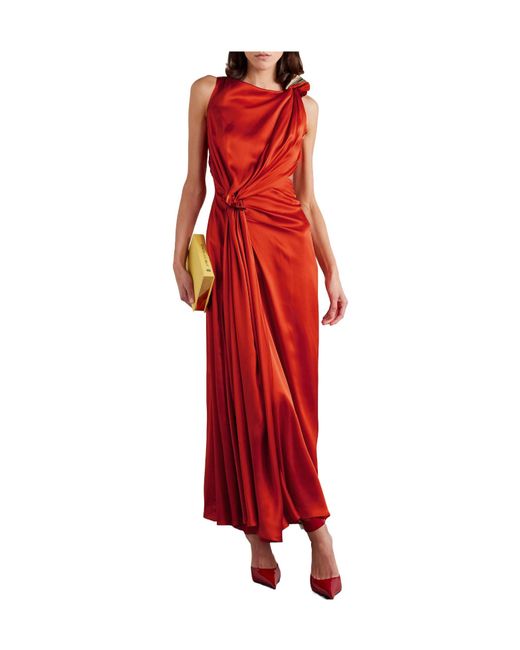Roksanda Fauna Cutout Embellished Gathered Silk-Satin Maxi Dress