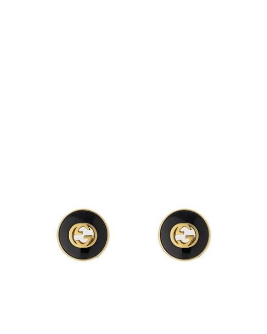 Gucci White Interlocking 18K Stud Earrings