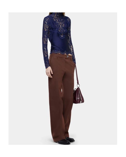Rabanne Blue Rabanne Long-Sleeve Lace Jersey Top