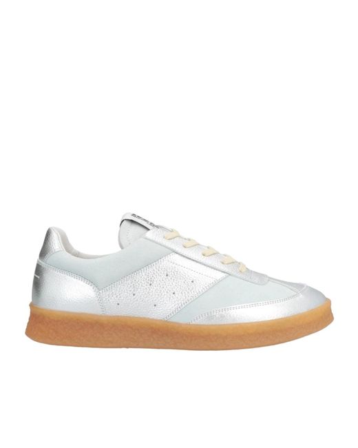 MM6 by Maison Margiela White Metallic Low-Top Leather Shoes