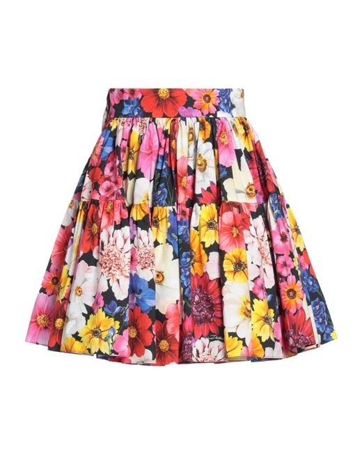 Dolce & Gabbana Red Floral Print Midi Skirt