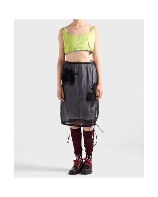Prada Black Embroidered Organdy Midi-Skirt