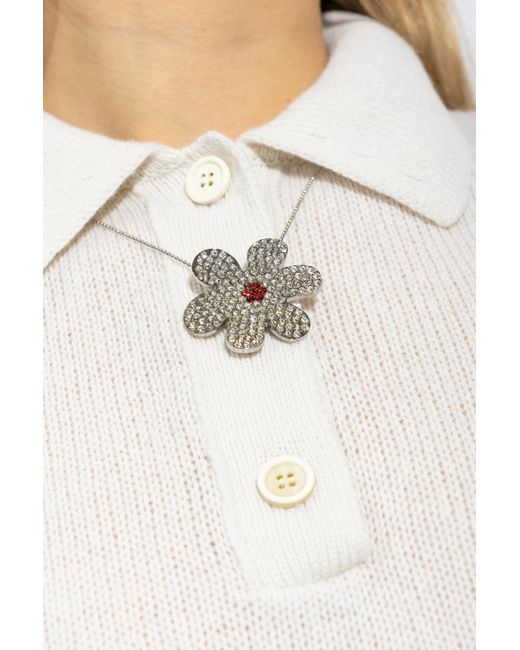 Marni White Floral Embellished Chained Necklace