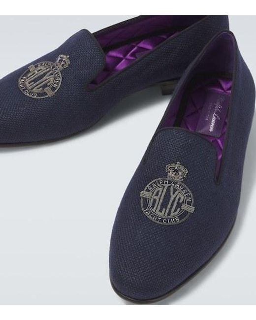 Ralph Lauren Blue Alonzo Embroidered Linen Loafers for men