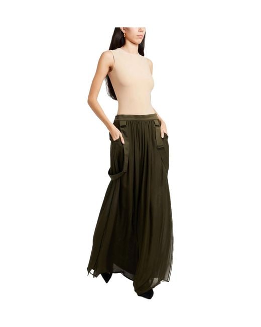 Max Mara Green Solid-Colored Flare Skirt