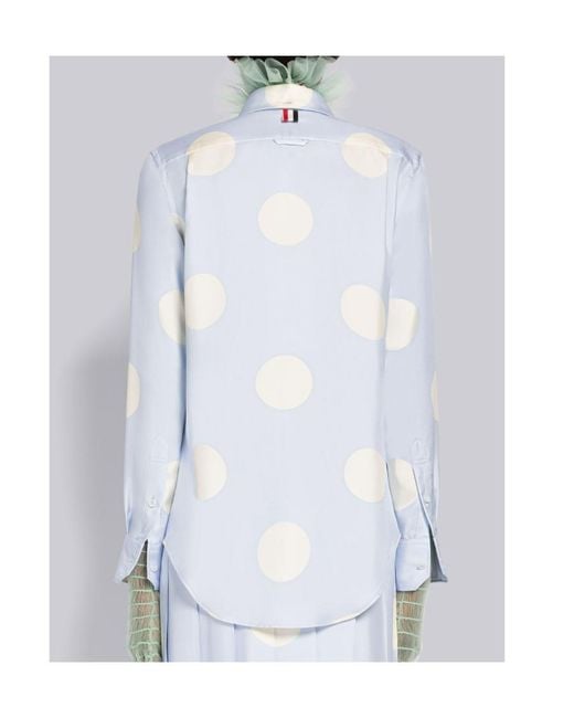 Thom Browne Blue Polka-Dot Long-Sleeved Buttoned Shirt