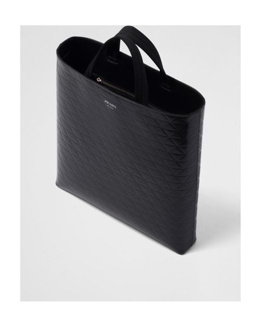 Prada Black Embossed-Printed Top Handle Bag for men