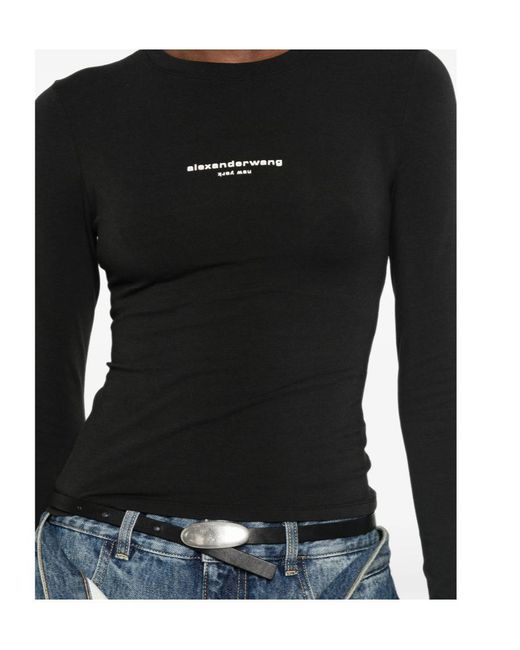Alexander Wang Black Fitted Ls T-Shirt W/ Logo Print