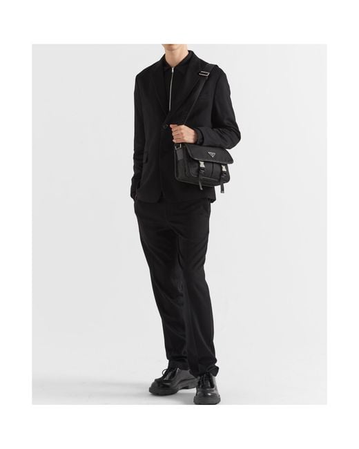 Prada Black Logo Plaque Fold-Over Shoulder Bag for men
