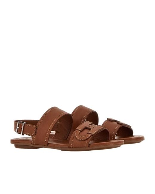 Hogan Brown Logo Strap Flat Sandals