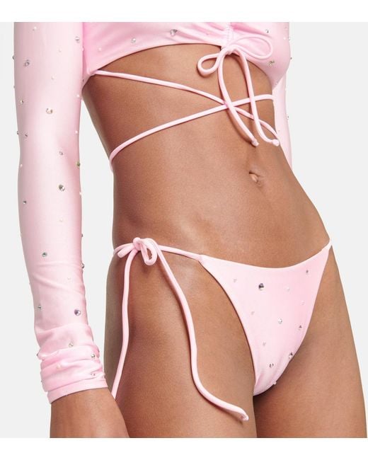 Alessandra Rich Pink Crystal-Embellished Ruched Bikini