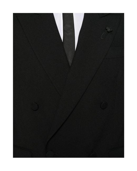 Lardini Black Double-Breasted Peak-Lapel Jacket for men
