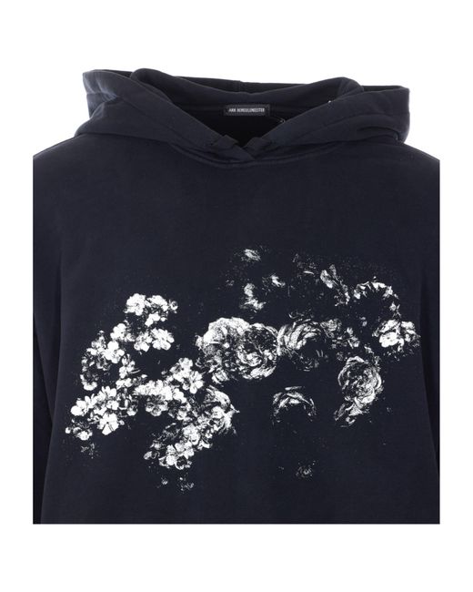 Ann Demeulemeester Blue Printed Hooded Sweatshirt for men