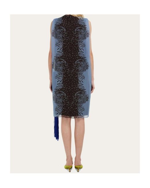 Ferragamo Blue Silk Dress With Flower Detail