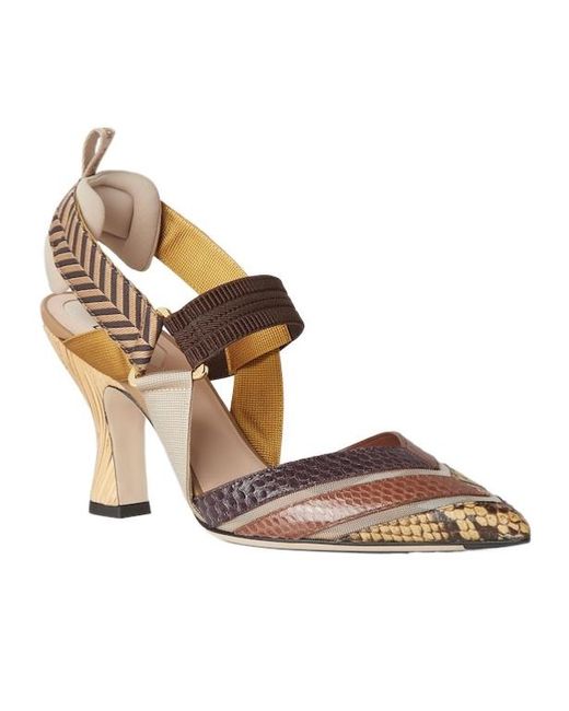 Fendi Metallic High-Heeled Mesh And Ayers Leather Slingbacks