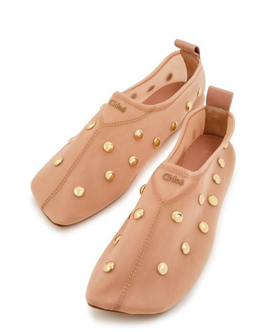 Chloé Brown Rita Stud-Embellished Mesh Ballet Flats