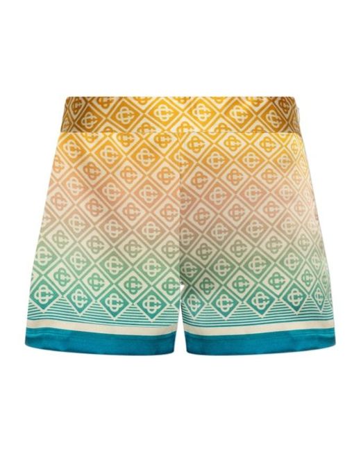 Casablanca Green Monogram Print Silk Shorts