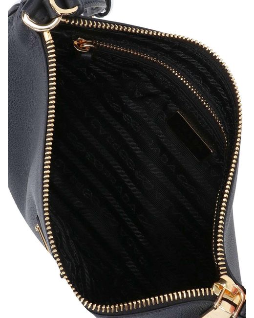 Prada Black Logo Plaque Zipped Shoulder Bag