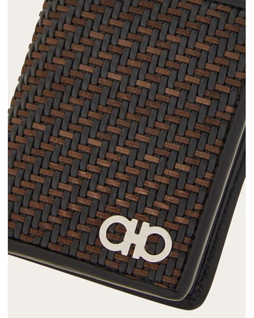 Ferragamo Black Woven Credit Card Holder for men
