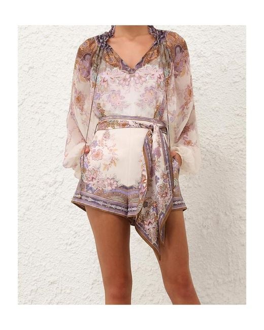 Zimmermann Pink Luna Billow Printed Blouse
