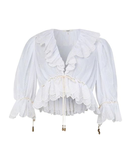 Chloé White V-Neck Top