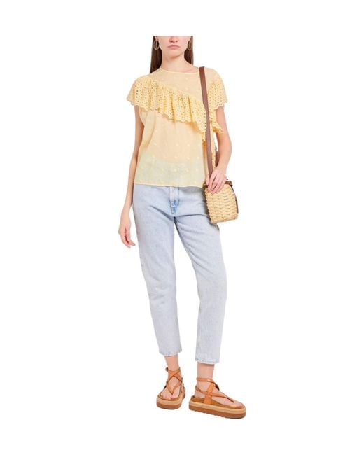 Isabel Marant Yellow Solid Embroidered Short-Sleeve Top