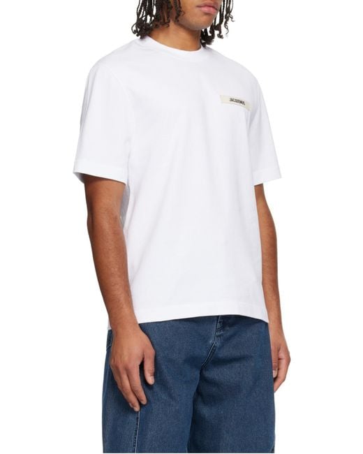 Jacquemus White Logo Patch Crew Neck T-Shirt for men