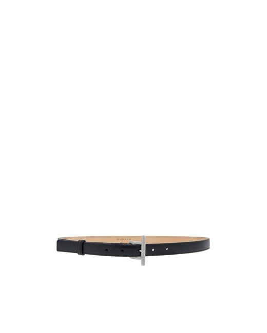 McQueen White T-Bar Embellished Buckle Belt