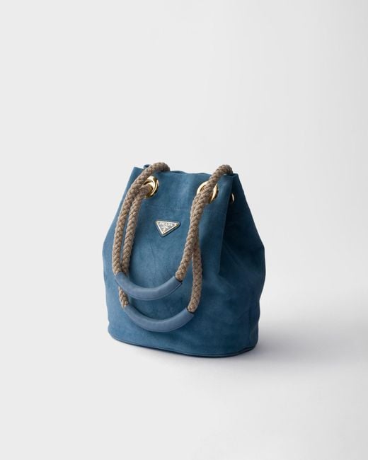 Prada Blue Small Mariner Suede Bucket Bag