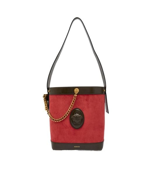 Versace Red Chain Small Leather And Suede Bucket Bag