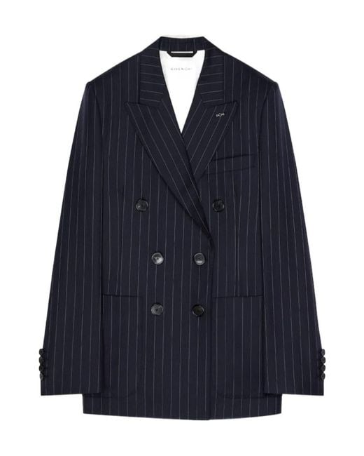 Givenchy Blue Double-Breasted Striped Jacket