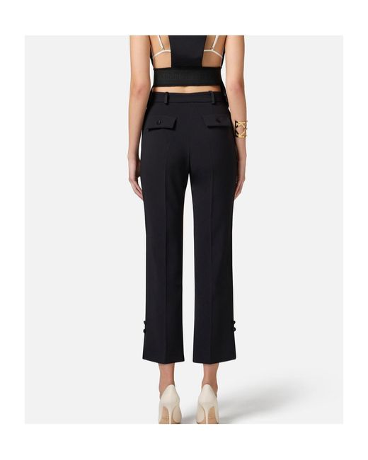 Elisabetta Franchi Black Satin Bands Crêpe Tuxedo Trousers