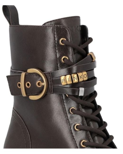 Pinko Black Buckle-Detail Lace-Up Ankle Boots