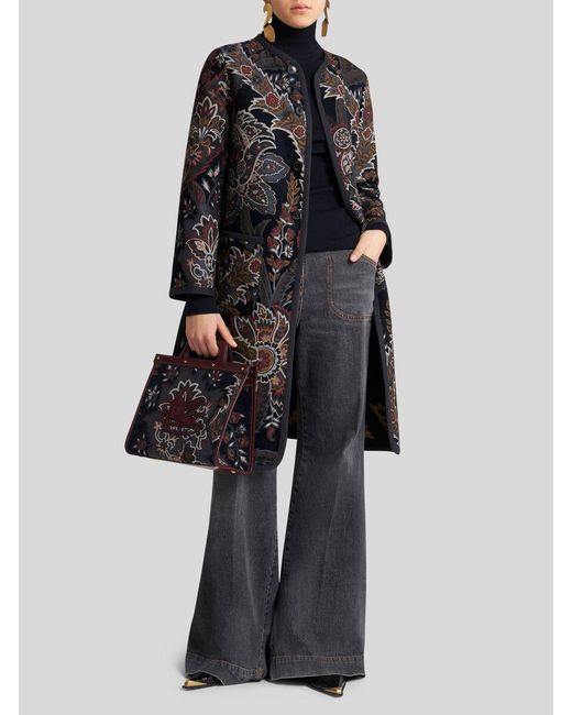 Etro Black Reversible Chenille Jacquard Coat