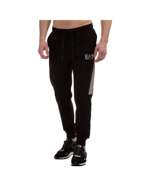 EA7 Black Side-Stripe Track Pants for men