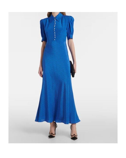 Alessandra Rich Blue Polka-Dot Silk Maxi Dress