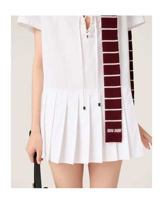 Miu Miu White Short-Sleeved Poplin Dress