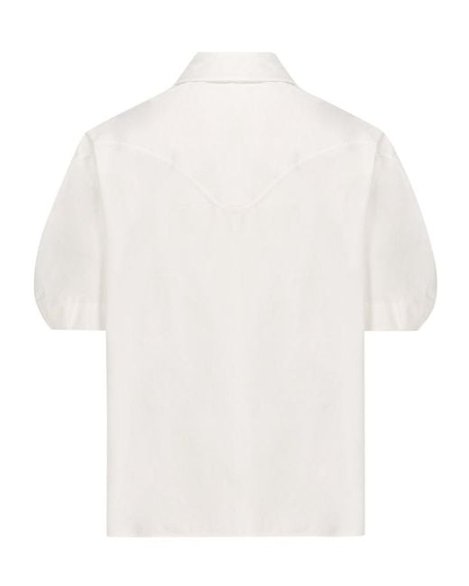 Chloé White Chloé Embroidered Balloon-Sleeved Shirt