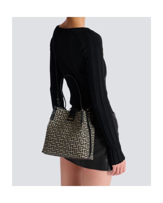 Balmain Black Jacquard Release Bucket Bag