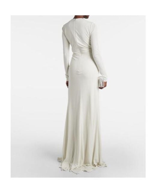 Elie Saab White Gathered Cutout Jersey Gown