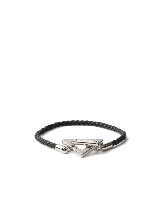 Prada White Braided Nappa Leather Bracelet for men