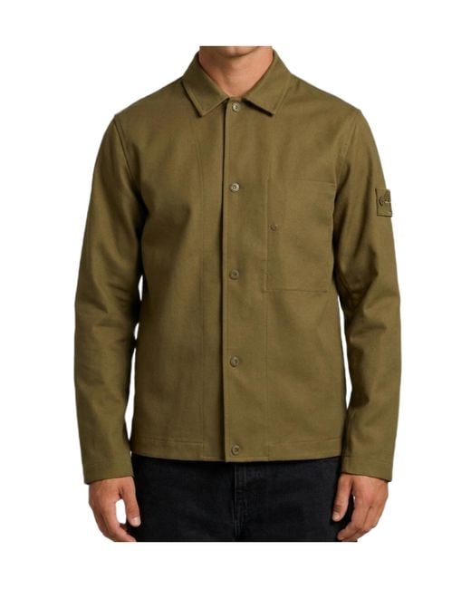Stone Island Green Long-Sleeve Shirt Jacket for men