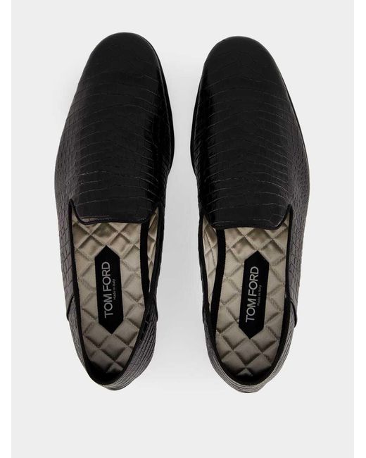 Tom Ford Black Crocodile-Embossed Loafers for men