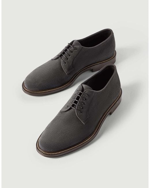 Brunello Cucinelli Black Reversed Calfskin Derbys for men