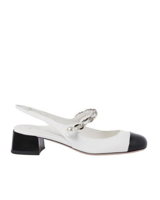Miu Miu White Chain Detail Patent Slingback Pump