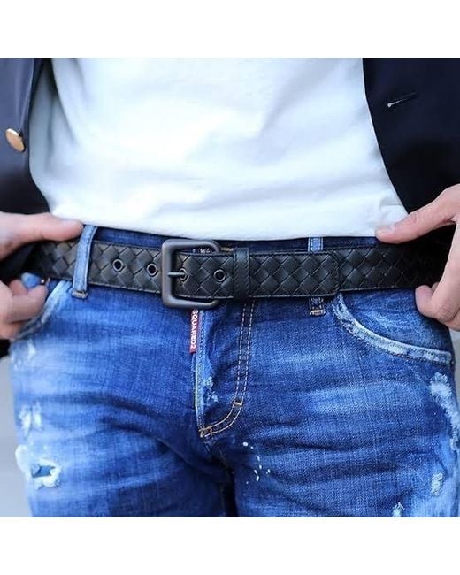 Bottega Veneta Black Intrecciato Belt for men