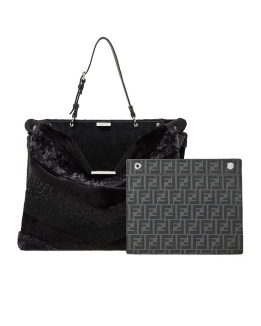 Fendi Black Maxi Peekaboo Soft Inlaid Fur Bag for men