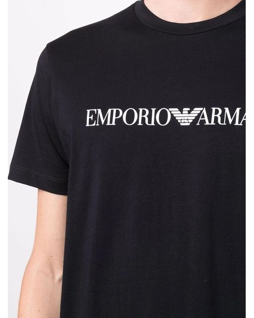 Emporio Armani Black Logo Printed Crewneck T-Shirt for men